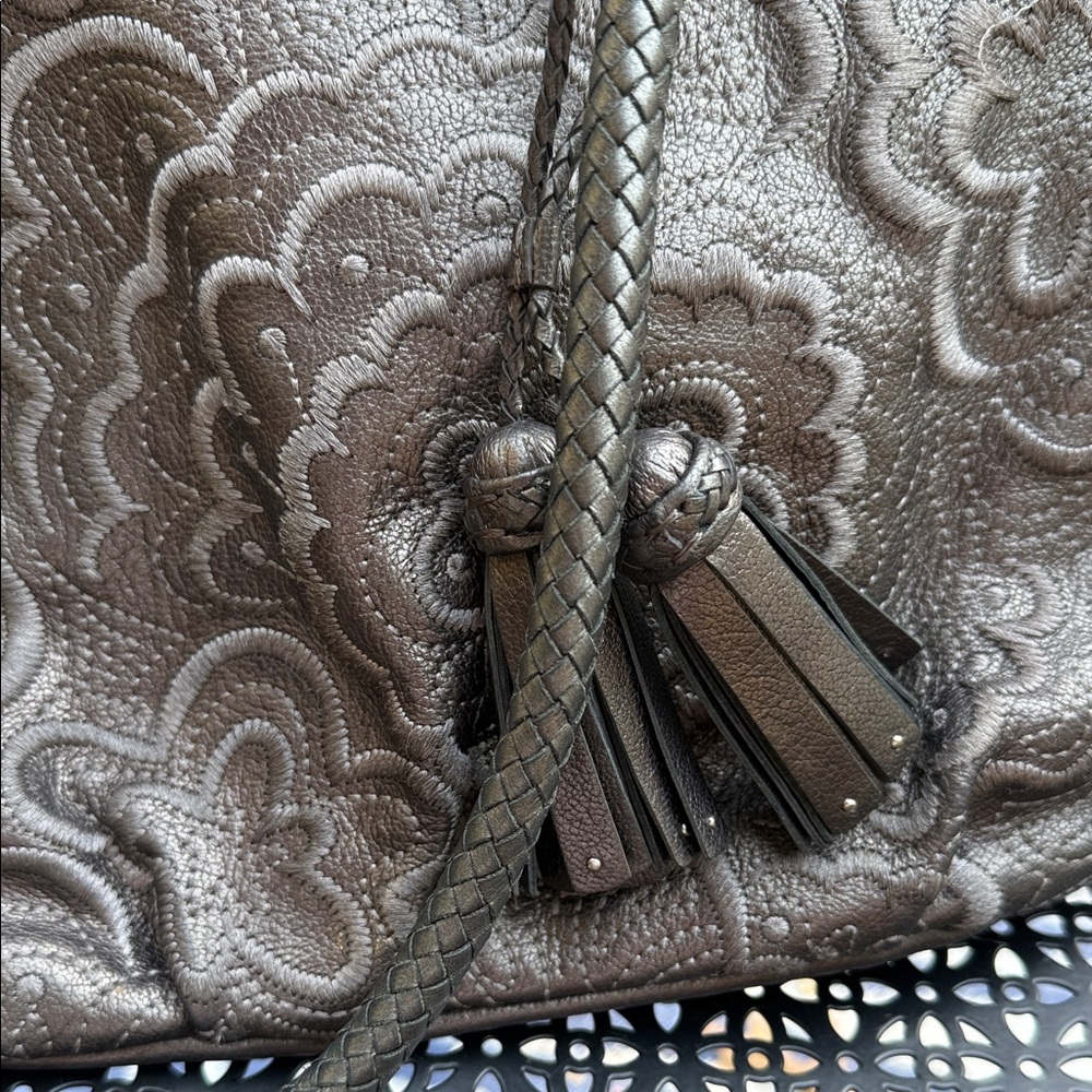 Brighton Metalic Bronze Brown Embroidered Shoulder Bag - Picture 2 of 9